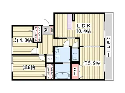 セジュールアカネ B棟(3LDK/1階)の間取り写真
