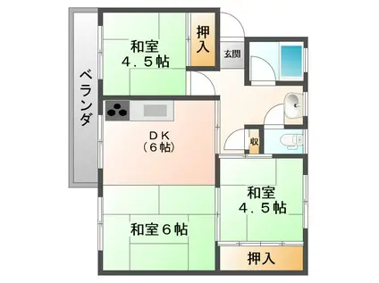 地下鉄御堂筋線 北花田駅 徒歩10分 5階建 築56年(2LDK/5階)の間取り写真