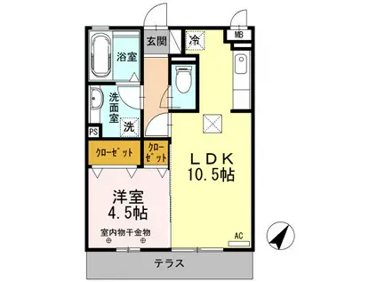 ソレイユ(1LDK/1階)の間取り写真