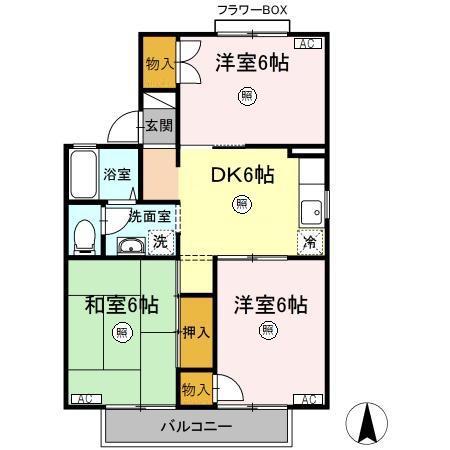 サンテラスT&F A棟(3DK/2階)の間取り写真
