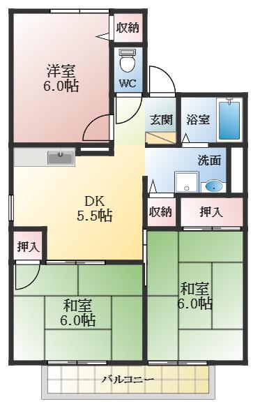 アネックス津和壱番館(3DK/2階)の間取り写真