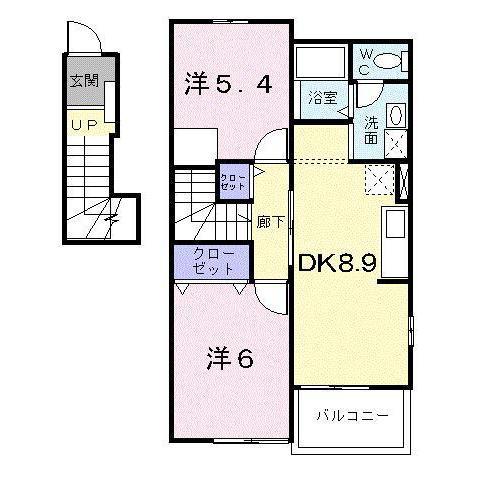 ヴィラ柏木(2DK/2階)の間取り写真