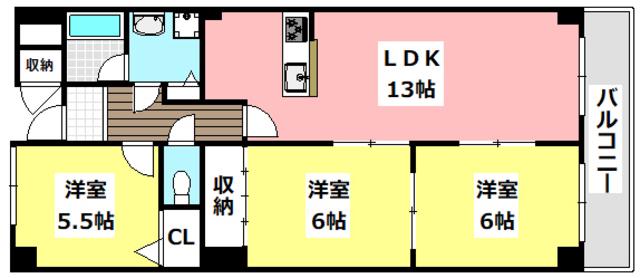 フェルザ南茨木(3LDK/1階)の間取り写真