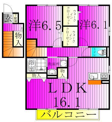 サントビーサウスヒルB棟(2LDK/2階)の間取り写真