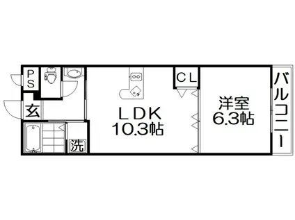 京阪本線 枚方公園駅 徒歩9分 3階建 築18年(1LDK/2階)の間取り写真