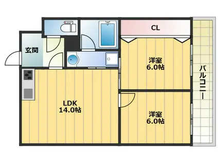 シーサイドヴィラ深江(2LDK/2階)の間取り写真