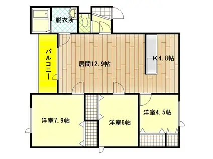 ＪＲ宗谷本線 旭川四条駅 徒歩18分 3階建 築23年(3LDK/2階)の間取り写真