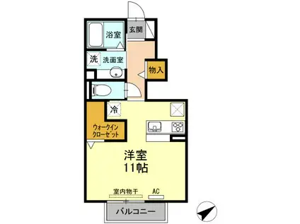 ウッドイン(ワンルーム/1階)の間取り写真