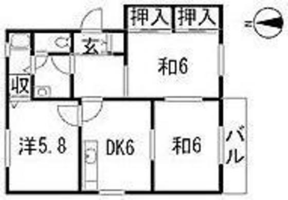 ルミエール鶴江B棟(3DK/2階)の間取り写真