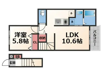 カーサルミエール(1LDK/2階)の間取り写真