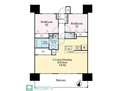レーベンリヴァーレリバースイート(2LDK/13階)の間取り写真