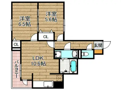 クローバー ノワール(2LDK/3階)の間取り写真