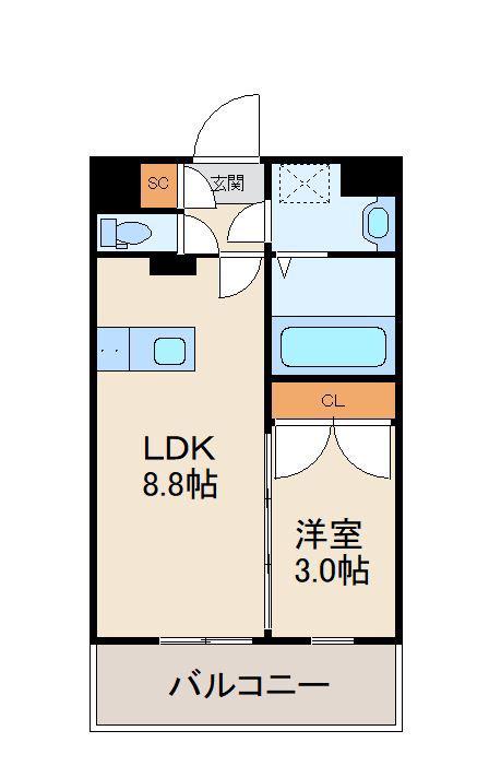 レジデンス百年橋リバーサイド(1LDK/3階)の間取り写真