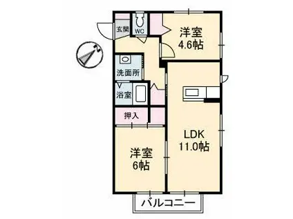 シャーメゾン長府黒門(2LDK/1階)の間取り写真
