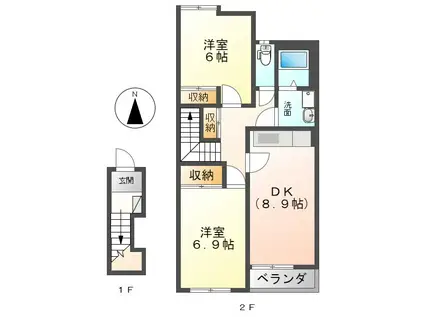 ELLE CITY OLIVIA(2DK/2階)の間取り写真