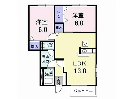 サンシェールA・B(2LDK/1階)の間取り写真