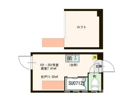 GLUCK江原町(ワンルーム/2階)の間取り写真