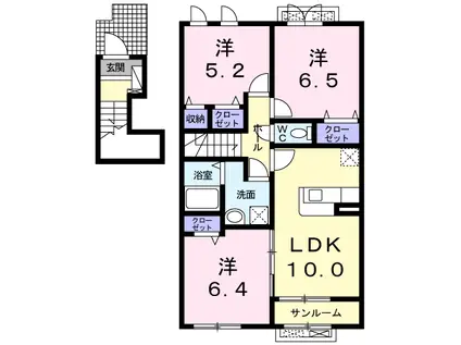 シェル・トゥールB(3LDK/2階)の間取り写真