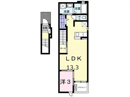ムーサンヴィレッジ翠(1LDK/2階)の間取り写真