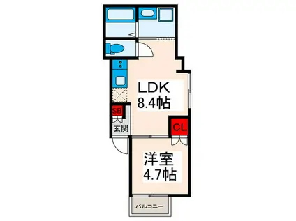グリーングラス(1LDK/1階)の間取り写真