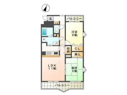 シャトーカワイ(2LDK/4階)の間取り写真