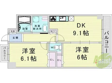 カルムレトリア西梅田(2DK/4階)の間取り写真