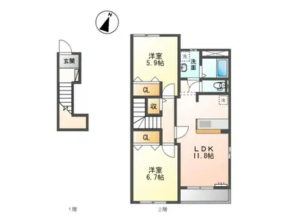 シャルフII(2LDK/2階)の間取り写真