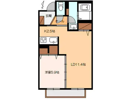 グラン・ブルーK(1LDK/1階)の間取り写真