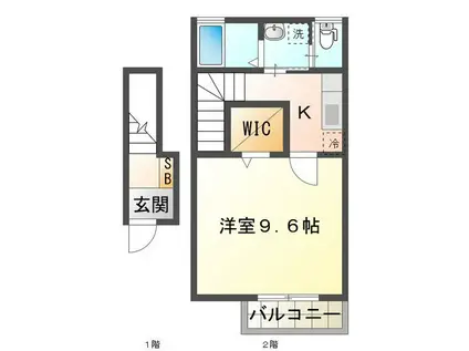 ラヴニール(1K/2階)の間取り写真