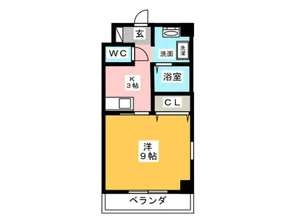 シャトーボナールII(1K/9階)の間取り写真