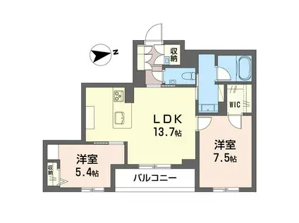メリア調布(2LDK/2階)の間取り写真