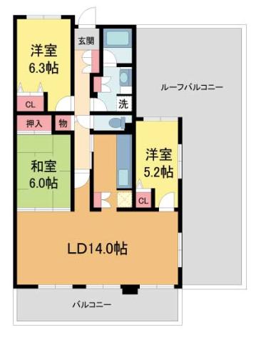 甲子園三番町ハイツ(3LDK/5階)の間取り写真