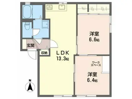 ラ・モンターニュ A棟(2LDK/1階)の間取り写真