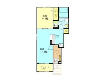 ＪＲ参宮線 五十鈴ケ丘駅 徒歩14分 2階建 築1年(1LDK/1階)の間取り写真