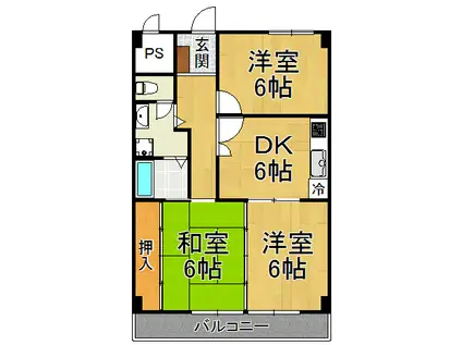 フェイバリー甲東園Ⅰ(3DK/3階)の間取り写真