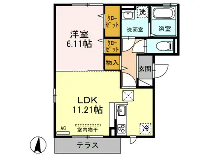 クオリティー西本町(1LDK/1階)の間取り写真