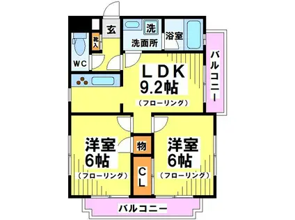 つつじケ丘エクセルハイツII(2LDK/4階)の間取り写真