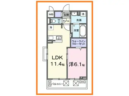 グランツ ヴァルト(1LDK/2階)の間取り写真