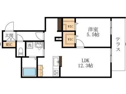 ディヴェルティ武庫之荘(1LDK/1階)の間取り写真