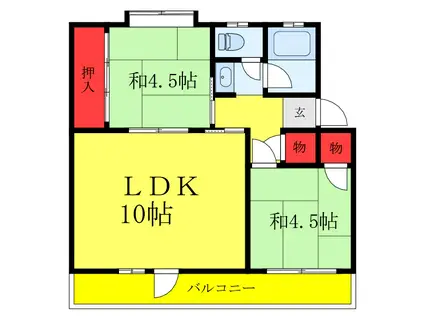 吉岡ハイツ(2LDK/3階)の間取り写真