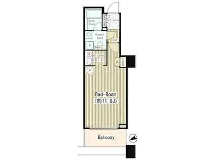 白金タワー・タワー棟(1K/6階)の間取り写真