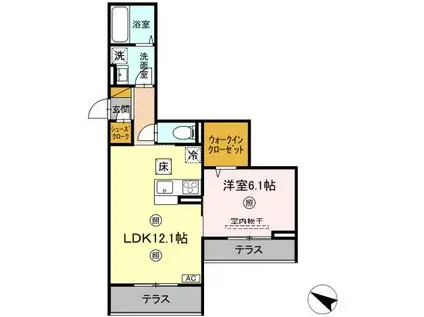 つくばエクスプレス つくば駅 徒歩43分 3階建 築1年(1LDK/1階)の間取り写真