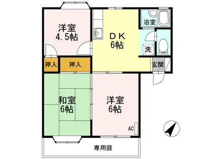 グランヴィル小畑 B(3DK/1階)の間取り写真