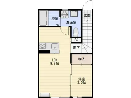 ローズコート横森(1LDK/2階)の間取り写真