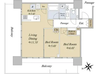 グランドシティタワー池袋(2LDK/10階)の間取り写真