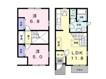 エスペランサ B(2LDK/1階)の間取り写真