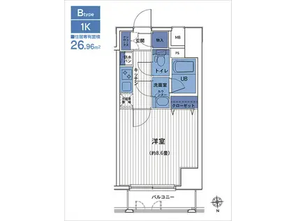 HF三田レジデンスII(1K/5階)の間取り写真