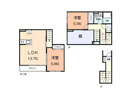 アメニティー伊勢原市東大竹アパート(2LDK/2階)の間取り写真