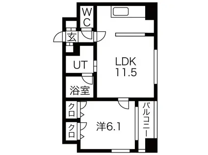 グランエイト麻生(1LDK/8階)の間取り写真