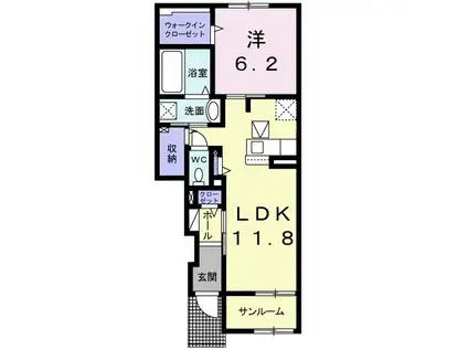 ハーヴェストVIII(1LDK/1階)の間取り写真